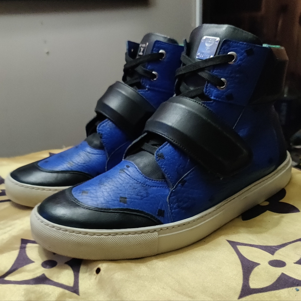 Mcm blue leather monogram hightops